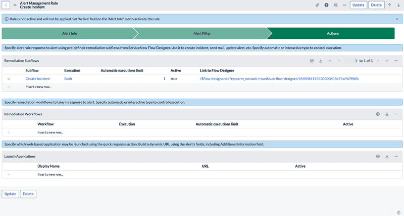 Alert Management Rules Actions