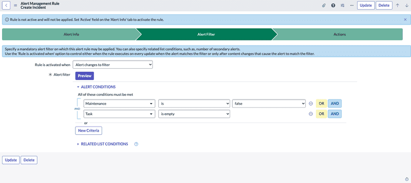 Alert Management Rules Filters